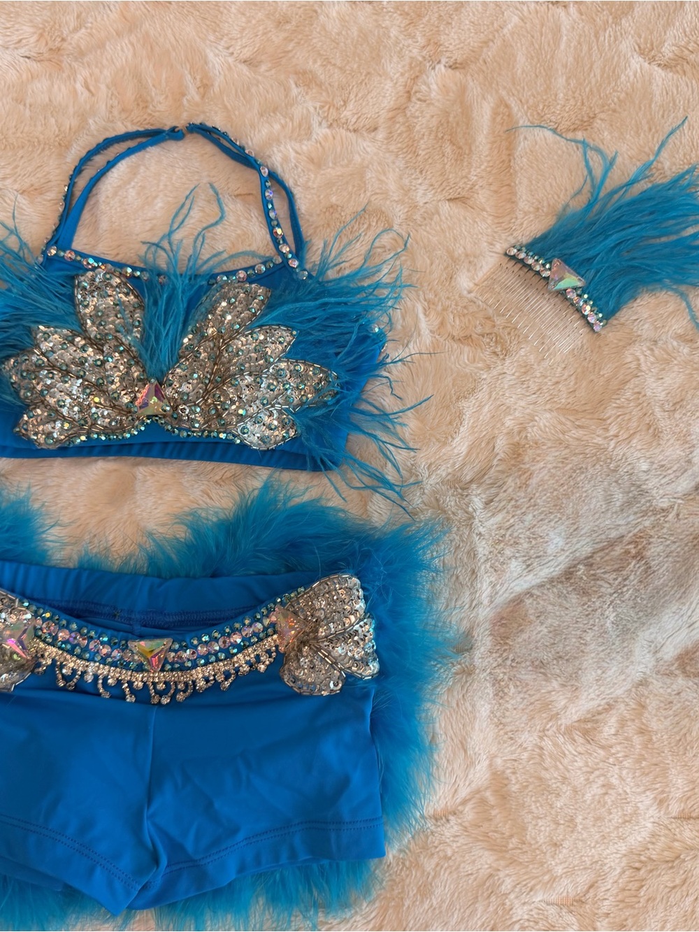 Blue Feathered Rhinestone Sassy Jazz Costume